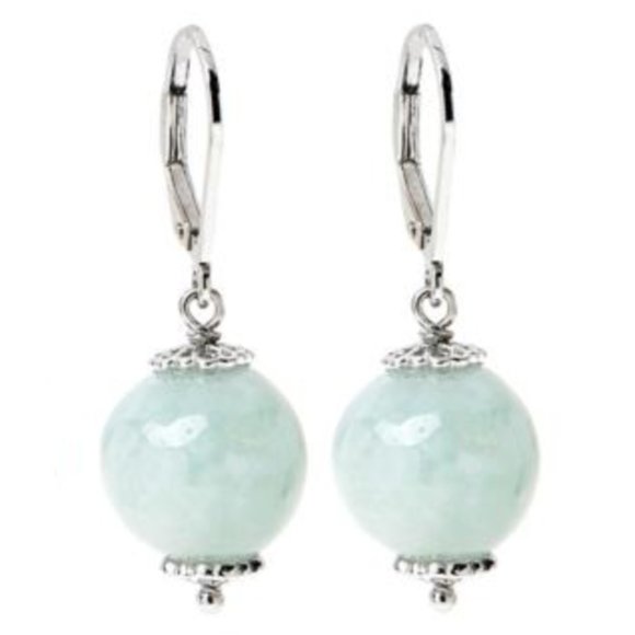 Sterling Silver Light Green Jade Drop Leverback Earrings - Picture 1 of 4